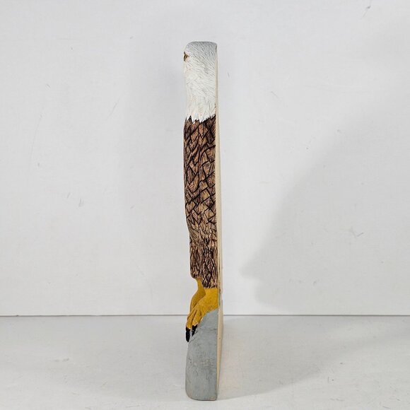 Handcrafted Wooden Bald Eagle Sculpture Figurine Flat Back Hand Painted Folk Art - Picture 3 of 8